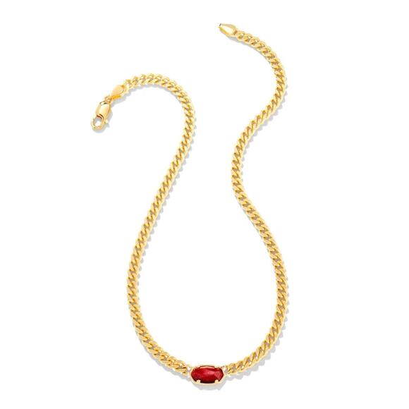 Kendra Scott Elisa 18k Gold Vermeil Red Tigers Eye Curb Chain Necklace NWT $400 - Picture 1 of 8